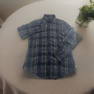 Armani Jeans Casual Black Plaid Button Down Dress Shirt Men Medium Made In Italy